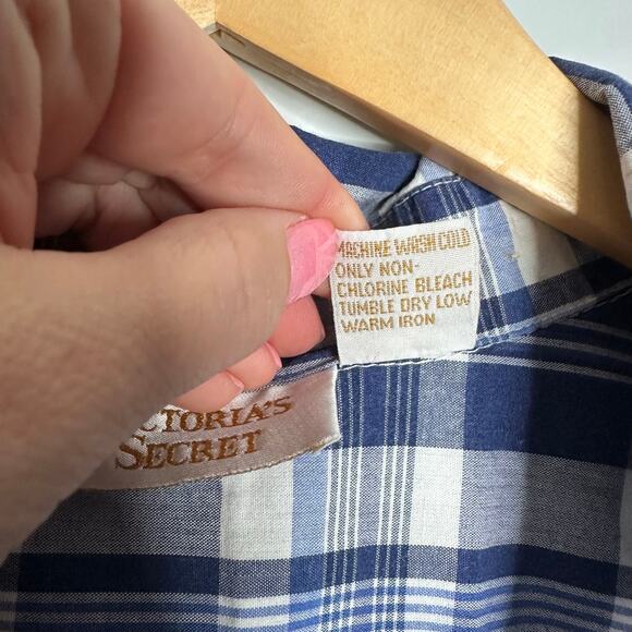 Victoria's Secret Women’s Pink Beige Plaid Print V-Neck Button Down Tunic Top M - Picture 7 of 8